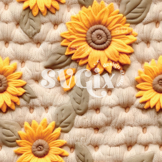 Knitting Sunflowers Seamless Pattern