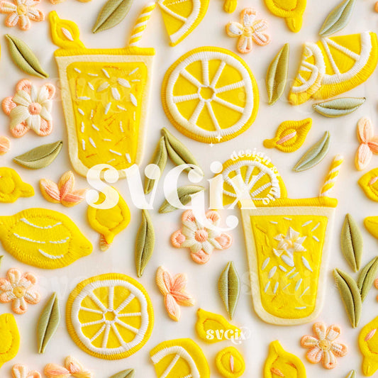 Lemonade Faux Embroidery Seamless Pattern