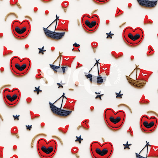 Little Sailor's Heart Seamless Pattern