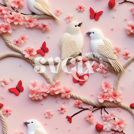 Love Birds 3d Seamless Pattern