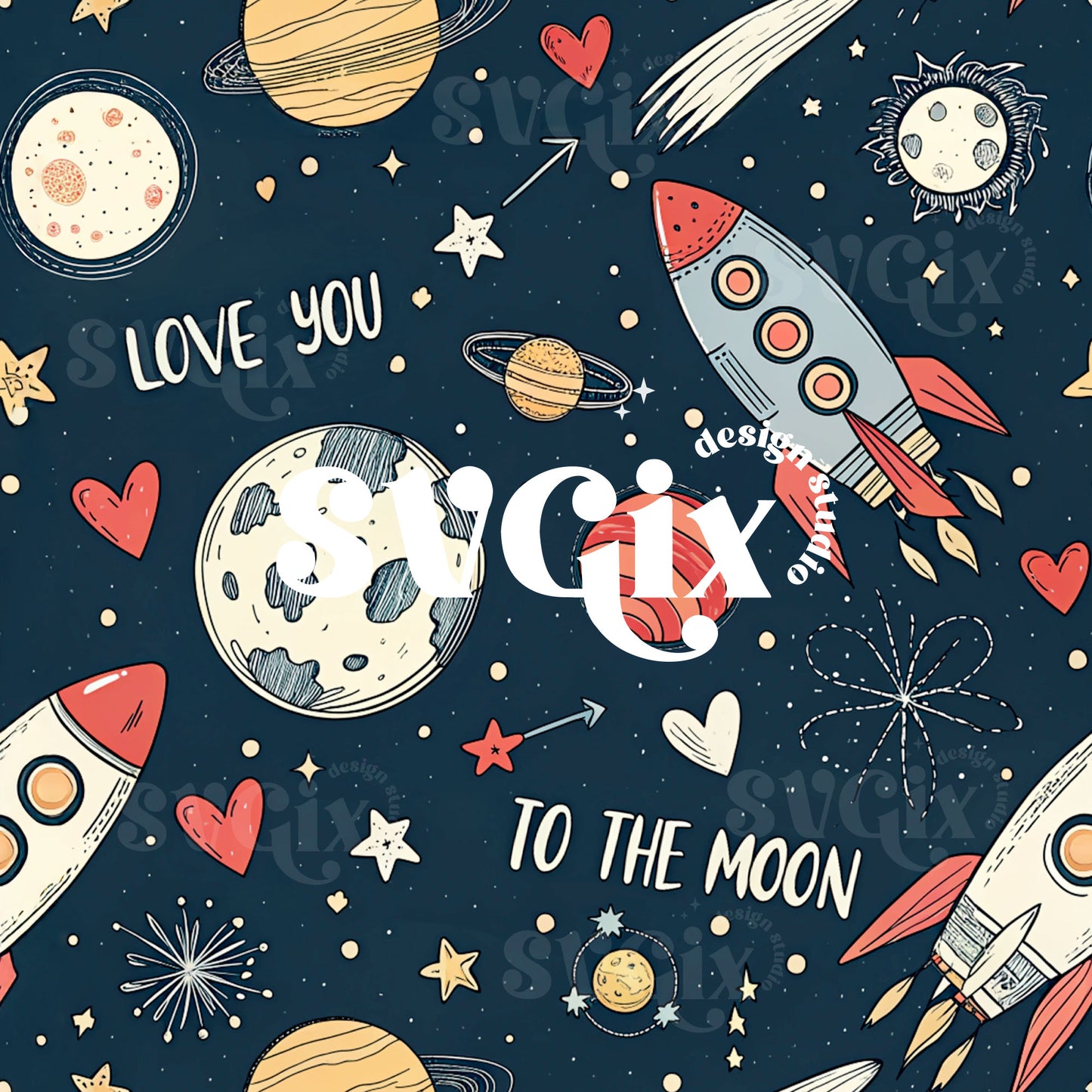 Love You to The Moon Vday Space Seamless Pattern