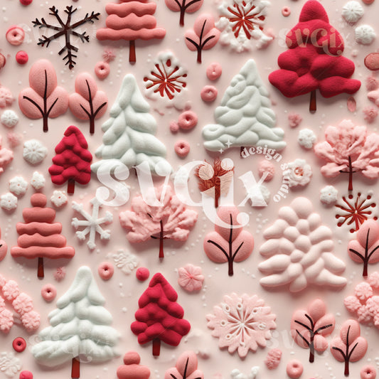 Marshmallow Trees Seamless Pattern