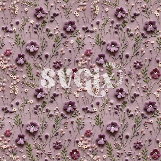 Mauve Woodland Danity Flowers Seamless Pattern