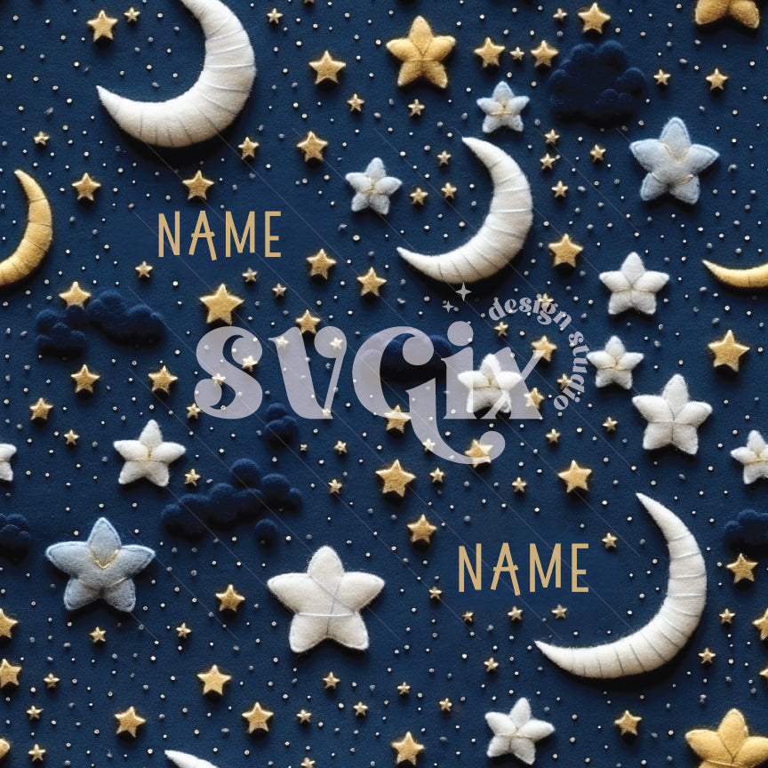 Moon Night Editable Name Seamless Pattern