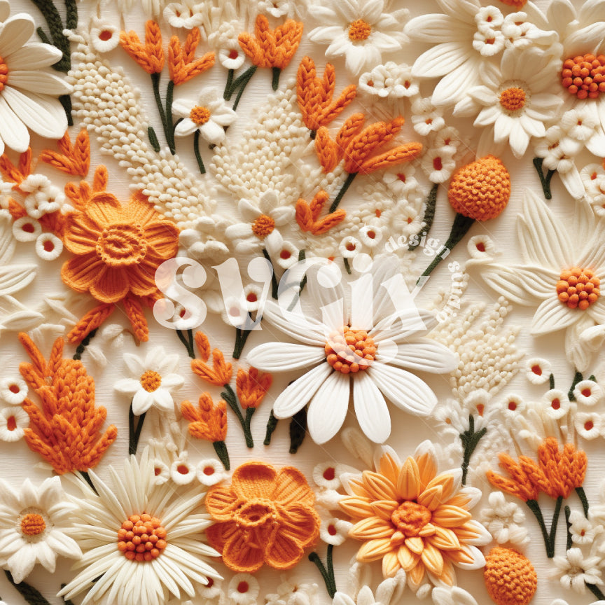 Moon Mist Rust Orange Floral Embroidery Seamless Pattern