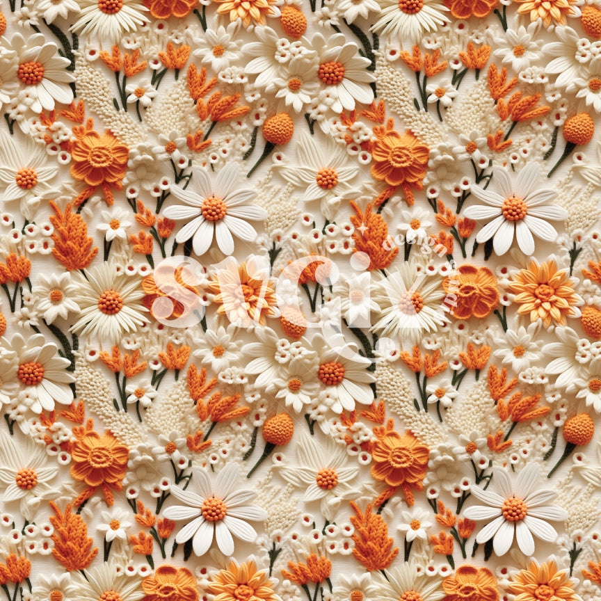 Moon Mist Rust Orange Floral Embroidery Seamless Pattern