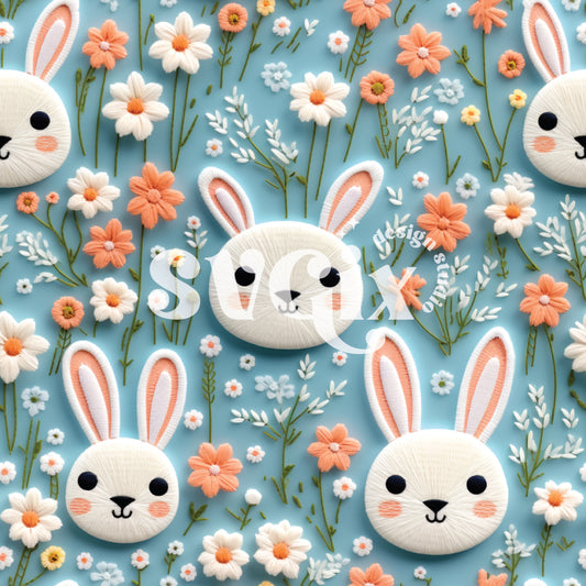 Moonstone Blue Easter Bunnies Seamless Pattern