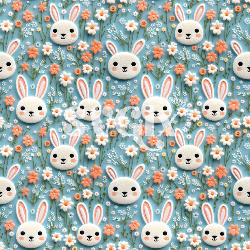 Moonstone Blue Easter Bunnies Seamless Pattern