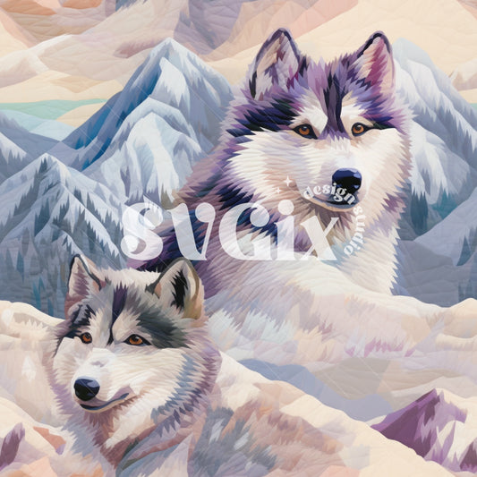 Mountain Wolves Seamless Pattern