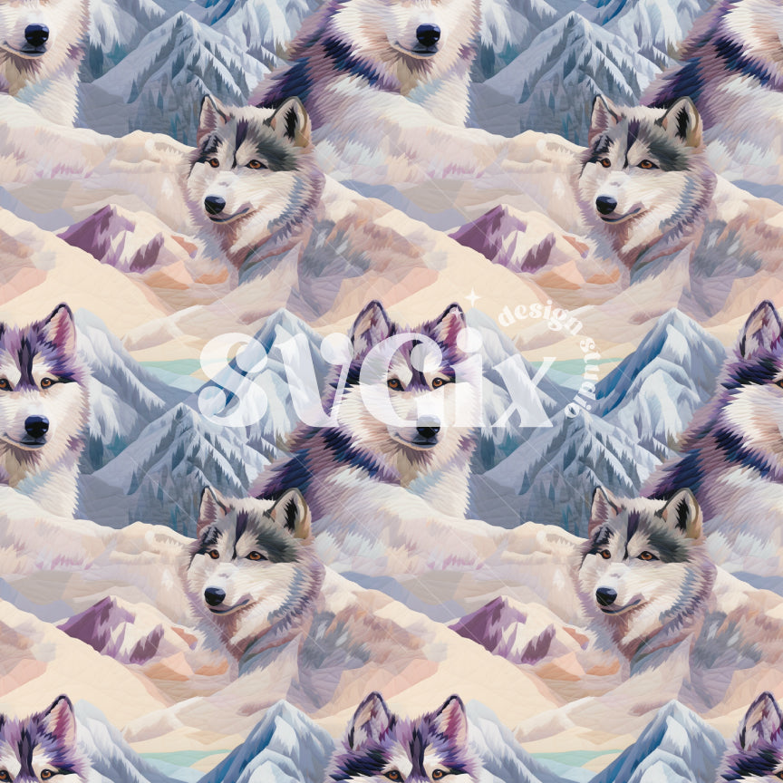 Mountain Wolves Seamless Pattern