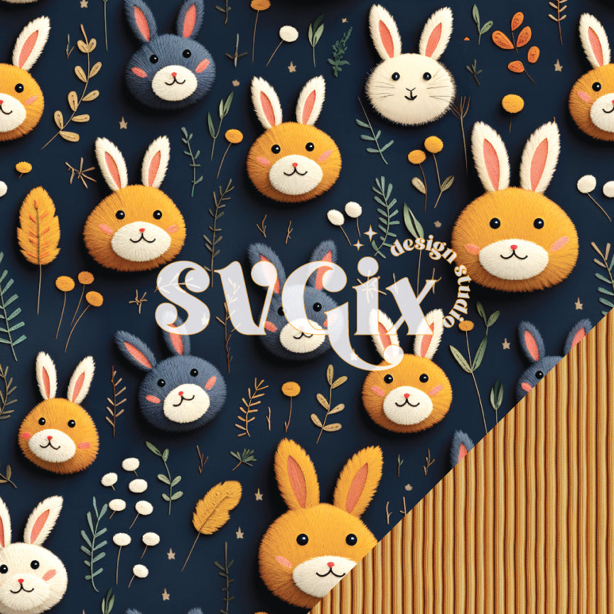 Navy Blue Bunnies Seamless Pattern