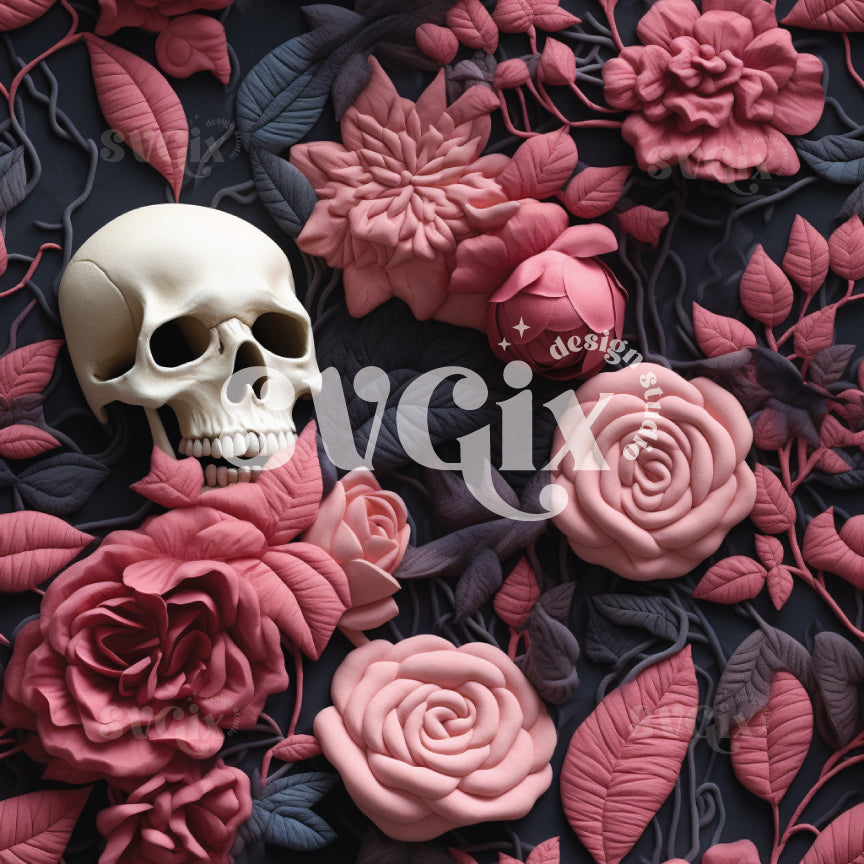 Navy & Rose Halloween Skulls Seamless Pattern