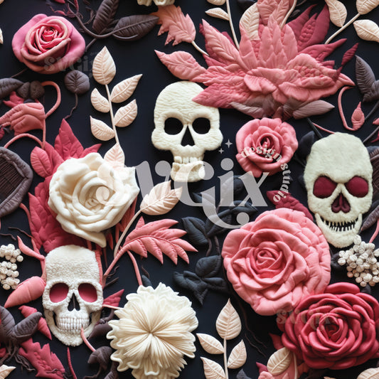 Navy Rose Halloween Floral Seamless Pattern