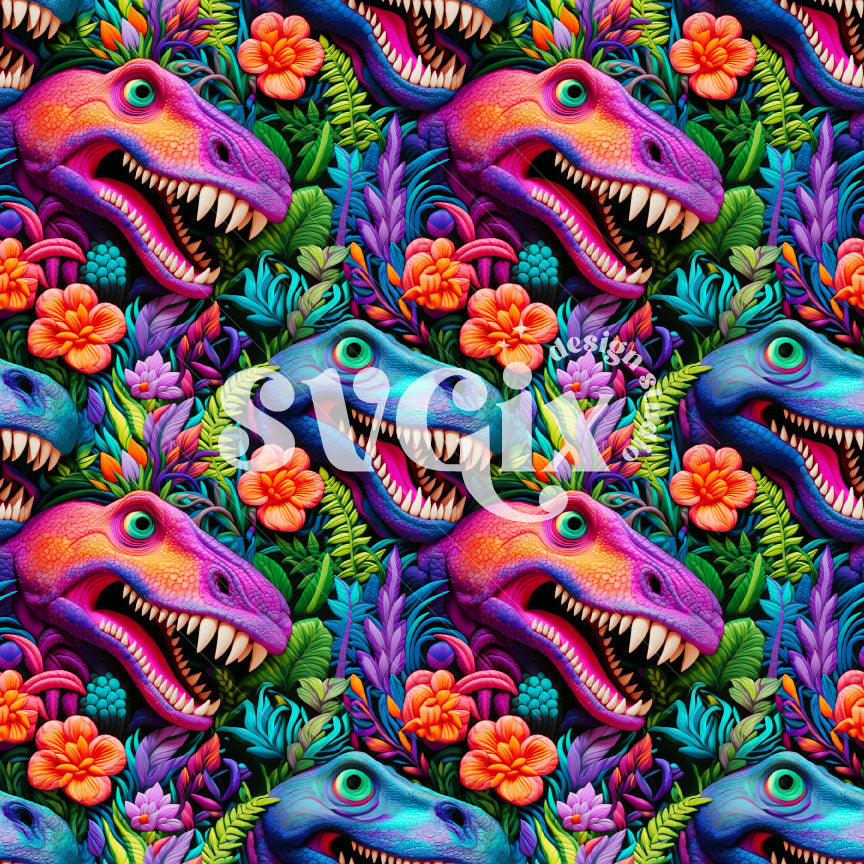 Neon Dinosaurs Seamless Pattern