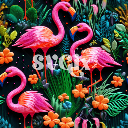 Neon Flamingos 3d Seamless Pattern