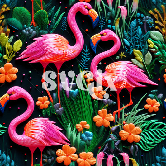 Neon Flamingos 3d Seamless Pattern