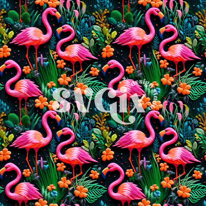 Neon Flamingos 3d Seamless Pattern