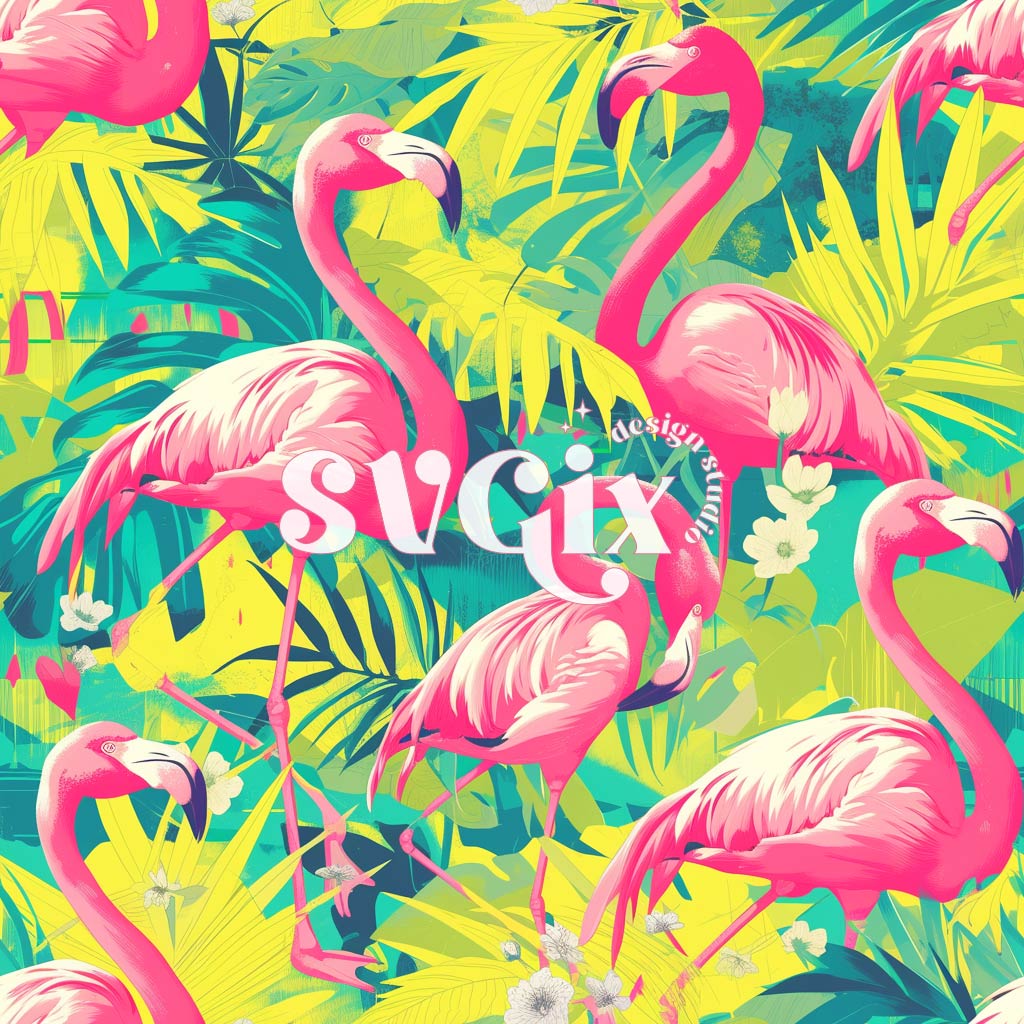 Neon Flamingos Seamless Pattern