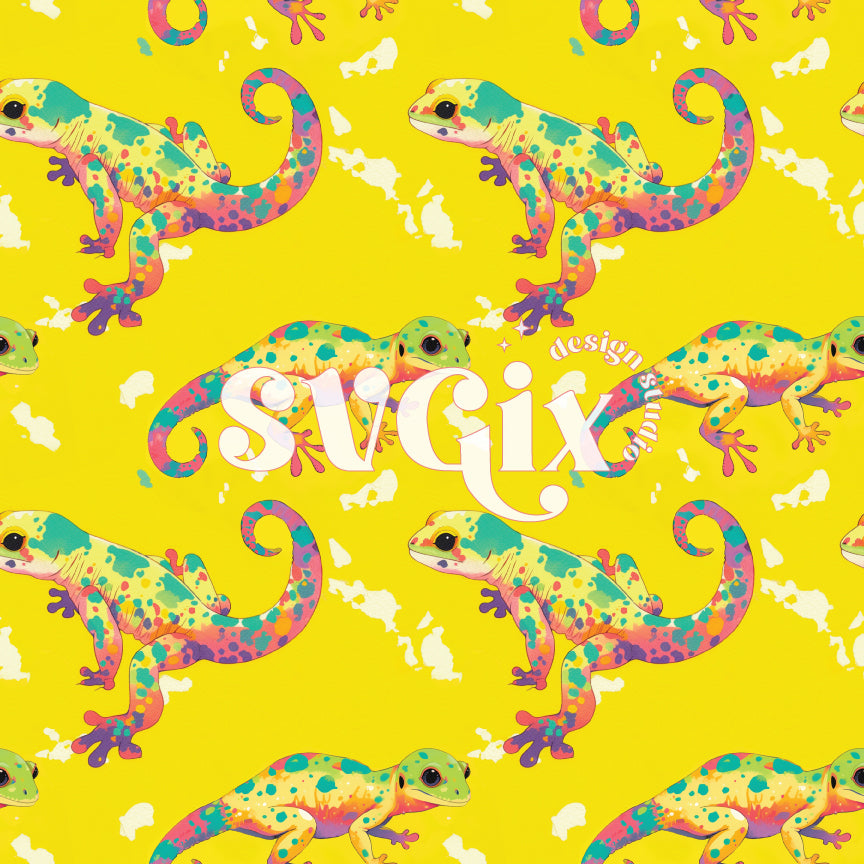 Neon Geckos Seamless Pattern