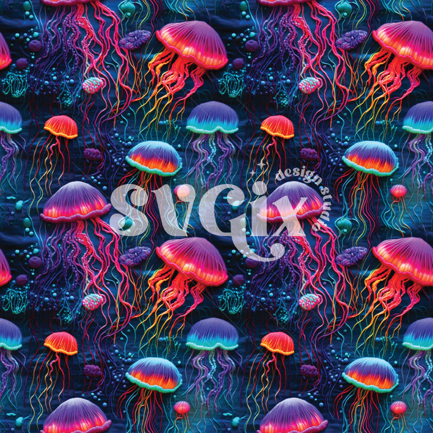 Neon Jellyfish Seamless Pattern