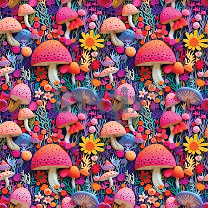 Neon Mushies Embroidery Seamless Pattern