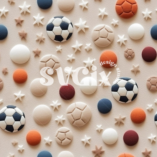 Neutral Tones Soccer Embroidery Seamless Pattern