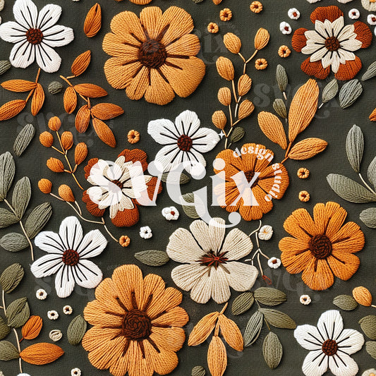 Olive Fall Floral Seamless Pattern