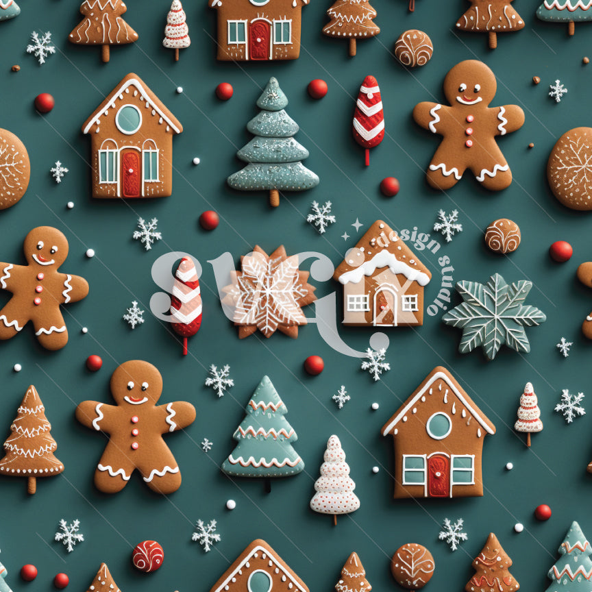 Dark Green Gingerbread Seamless Pattern