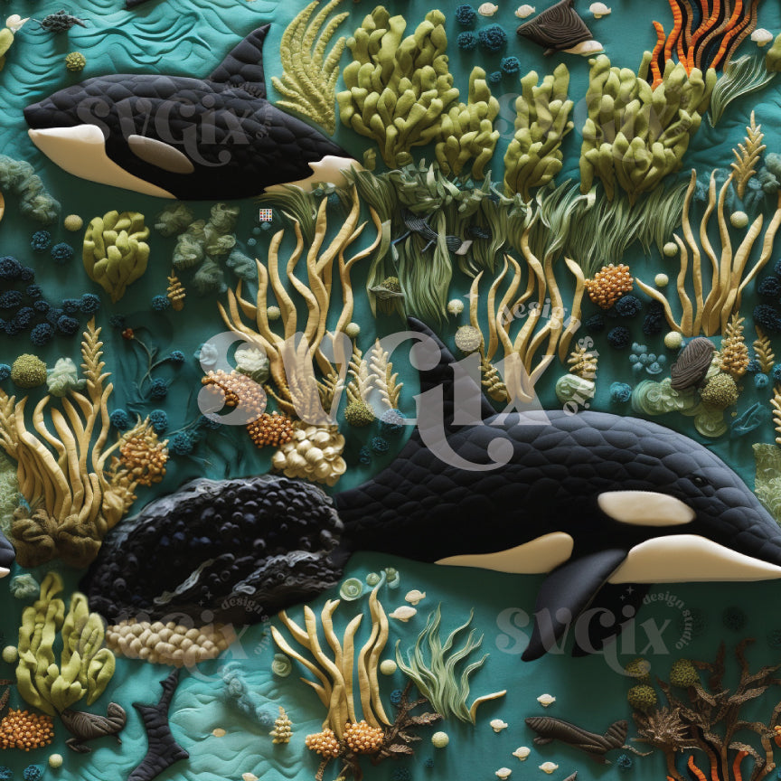 Orca Whale Seamless Pattern