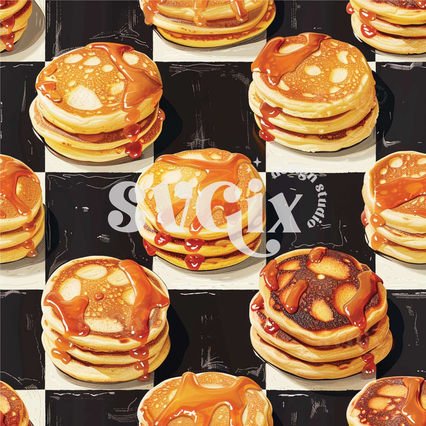 Pancakes on Checkers Seamless Pattern