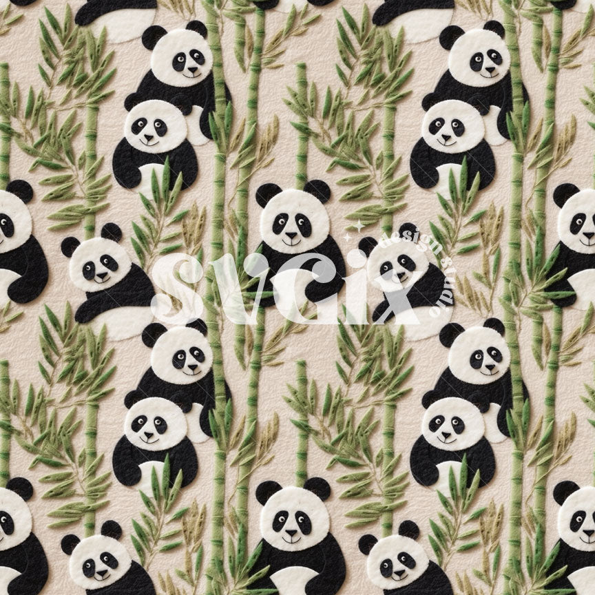 Pandas and Bamboos Seamless Pattern