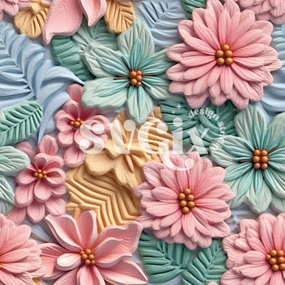 Pastel Christmas Flowers Seamless