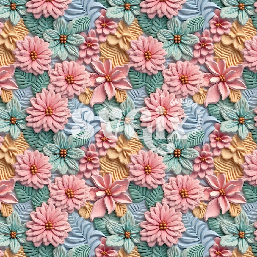 Pastel Christmas Flowers Seamless