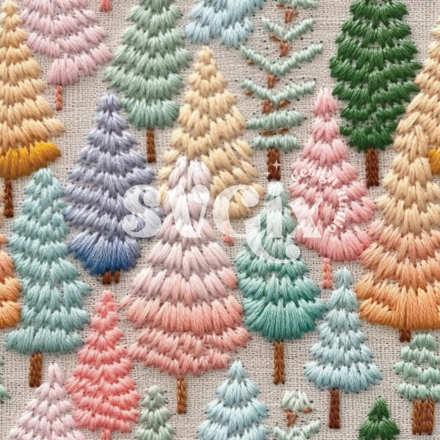 Pastel Christmas Trees II Embroidery Seamless