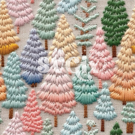 Pastel Christmas Trees II Embroidery Seamless