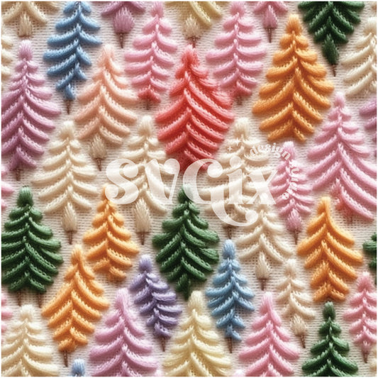 Pastel Christmas Trees Embroidery Seamless
