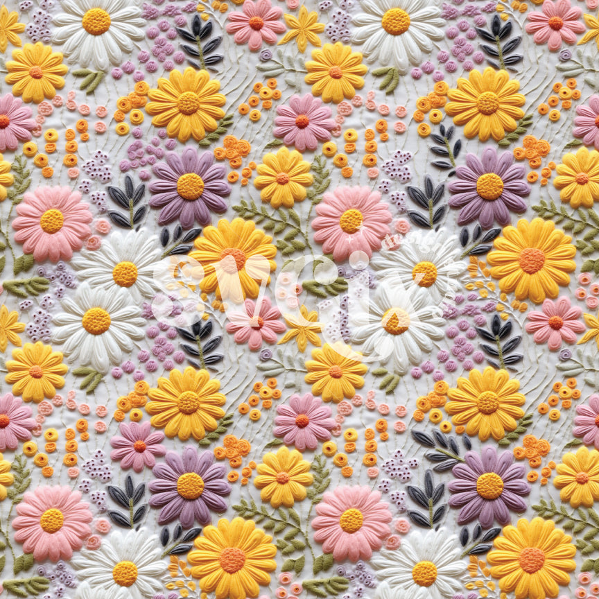 Pastel Daisies Embroidery Seamless Pattern