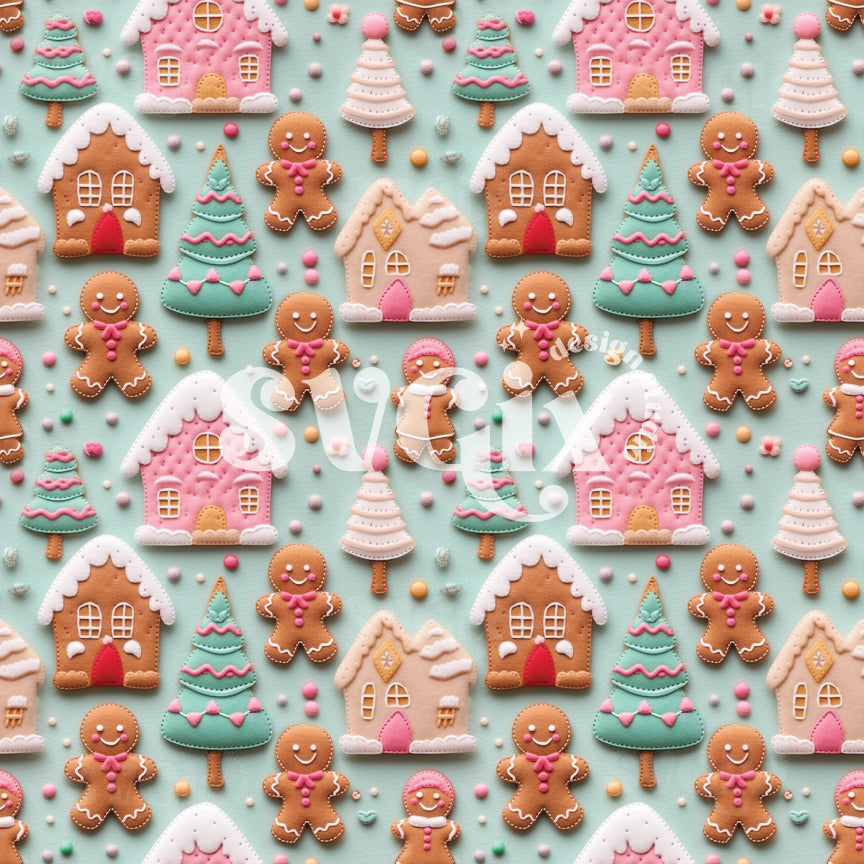 Gingerbreads House Felt Seamless Pattern