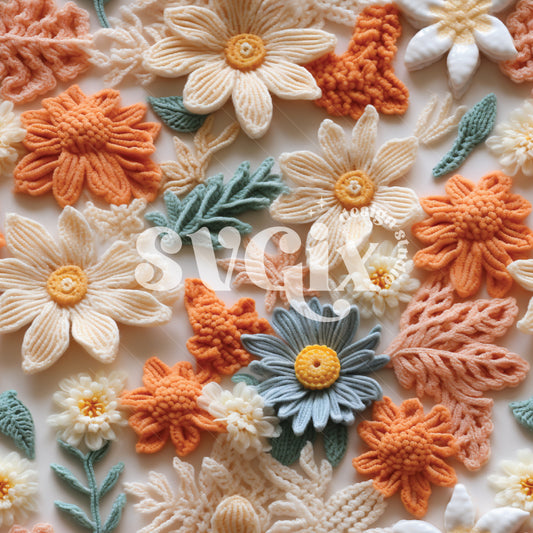 Pastel Orange Heather Crochet Floral Seamless Pattern