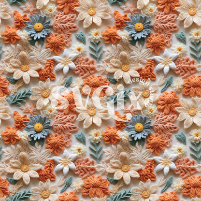 Pastel Orange Heather Crochet Floral Seamless Pattern