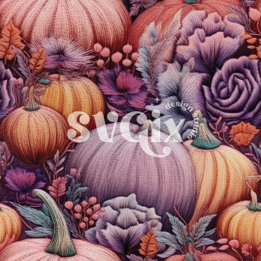 Pastel Pumpkins Halloween Embroidery Seamless Pattern