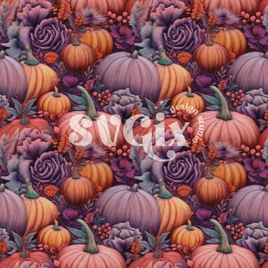 Pastel Pumpkins Halloween Embroidery Seamless Pattern