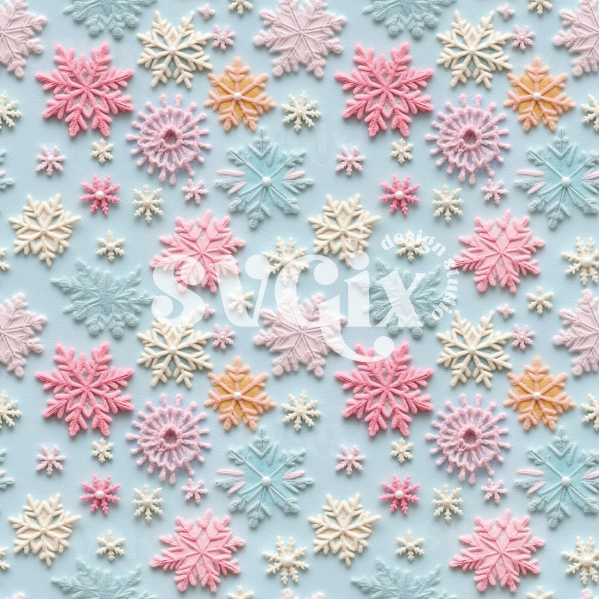 Pastel Snowflakes Felt Seamless Pattern I