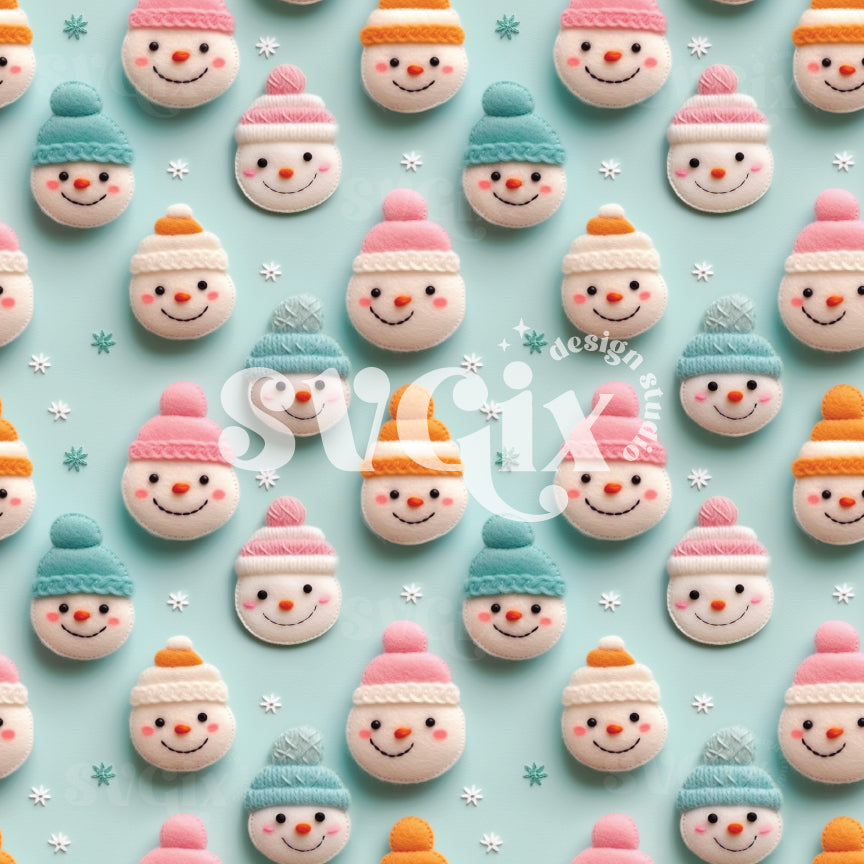 Pastel Snowman Felt Seamless Pattern I