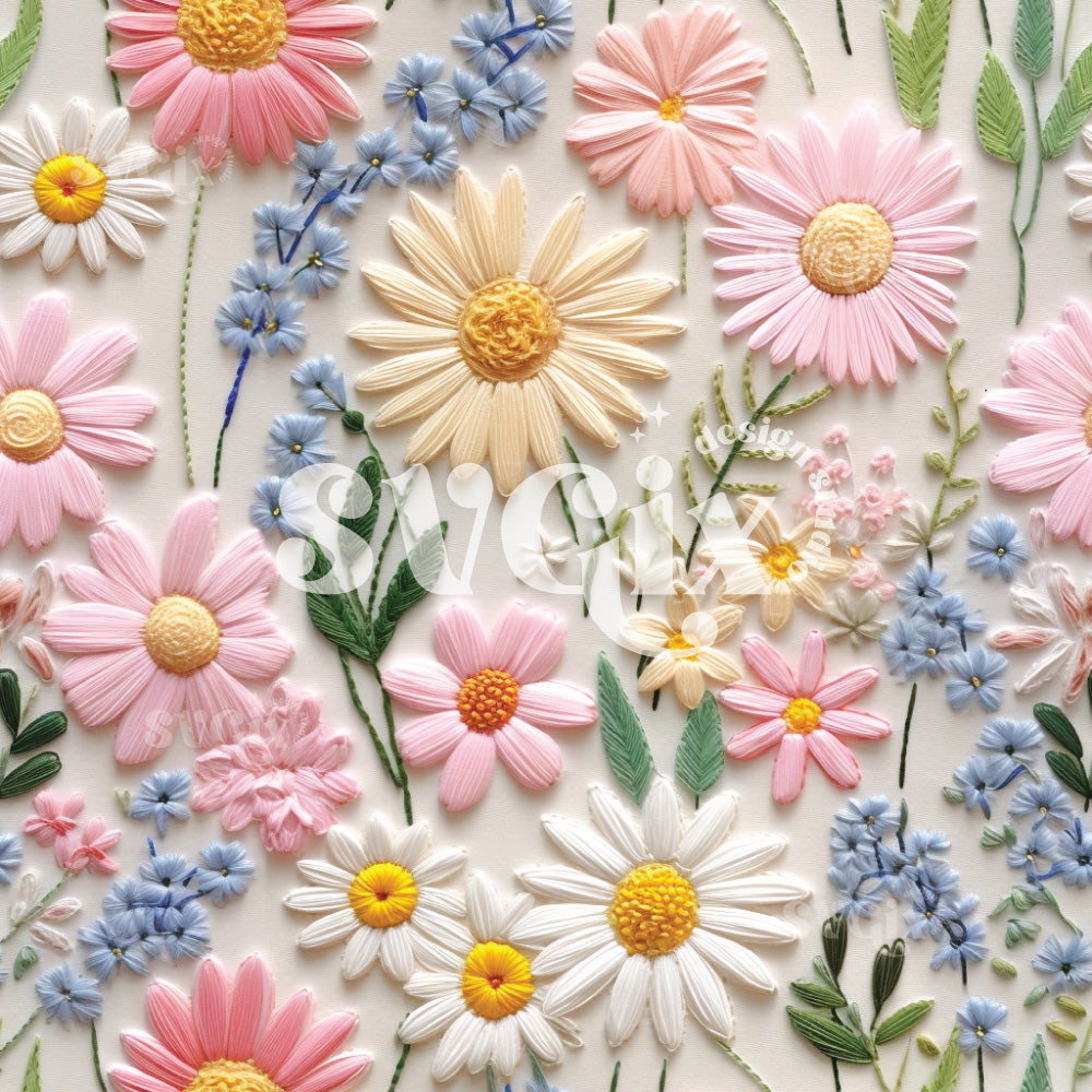 Pastel Wildflowers Embroidery Seamless Pattern by SVGix