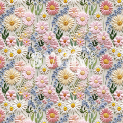 Pastel Wildflowers Embroidery Seamless Pattern by SVGix