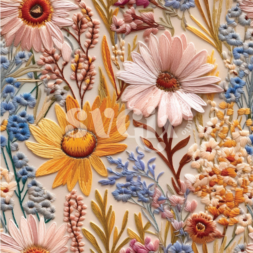 Pastel Floral Embroidery Seamless Pattern