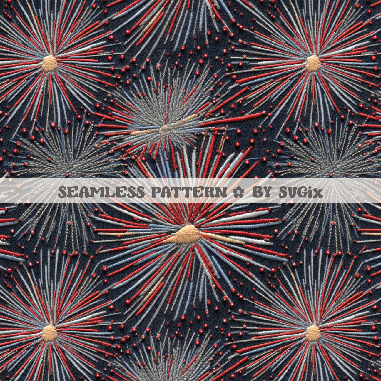 Patriotic Fireworks Embroidery Seamless