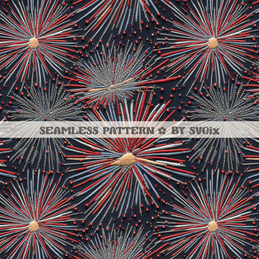 Patriotic Fireworks Embroidery Seamless
