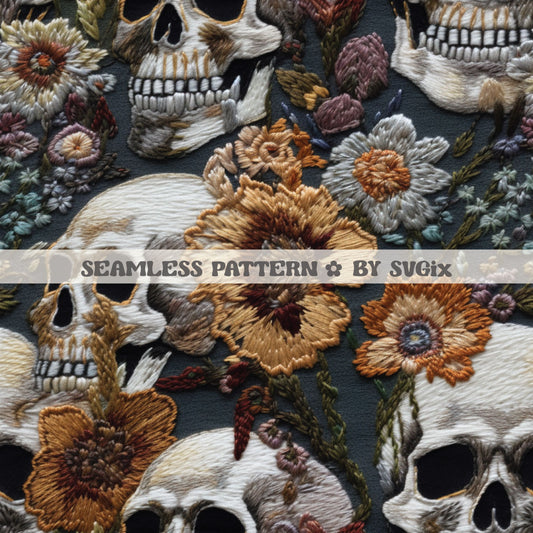 Skulls Embroidery Seamless